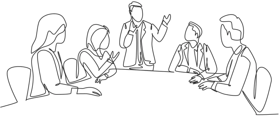 silhouette av fem människor runt ett bord